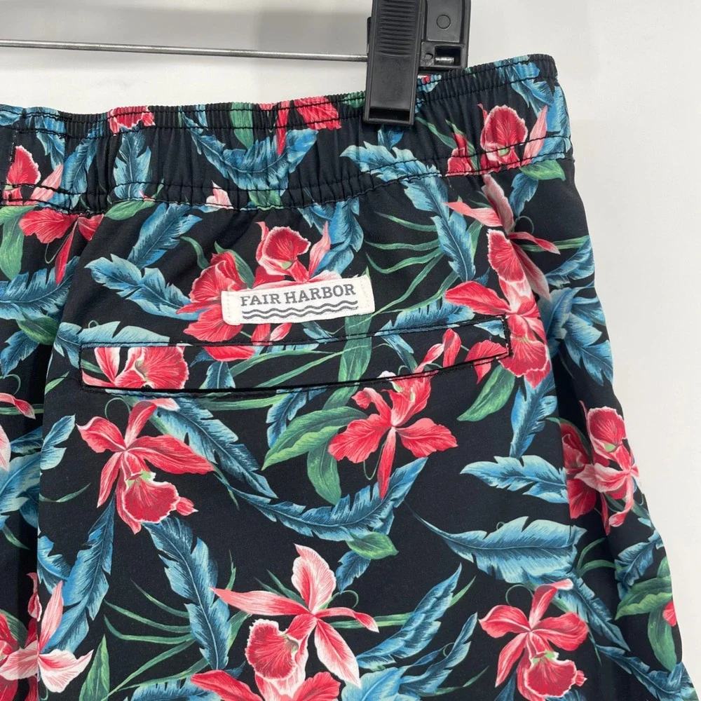 Fair Harbor Swim Trunks Mens XL Black‎ Pink Floral Tropical BreezeKnit Shorts